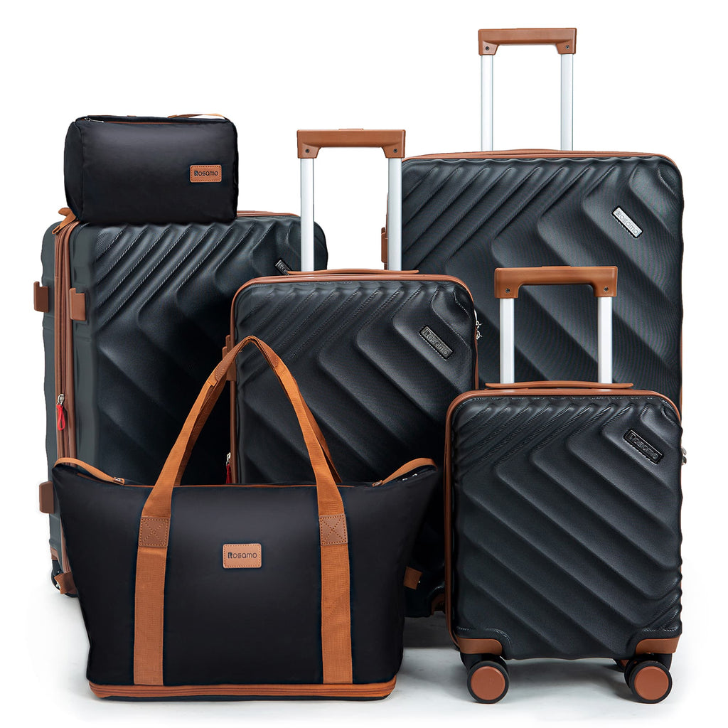 Rosamo 6 Piece Hardshell Luggage Set, Lightweight Expandable Suitcases with Spinner Wheels, TSA Lock, Durable ABSLuggage Sets for Travel；Black