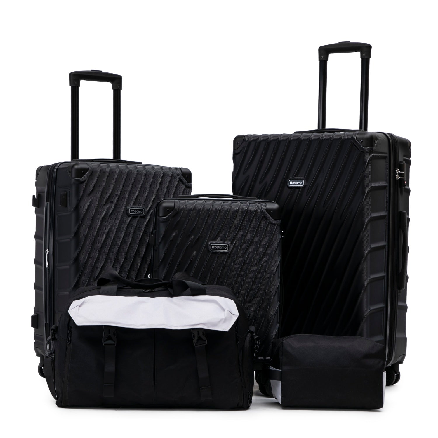 Rosamo 5-Piece Hardshell Expandable Luggage Set, Lightweight Luggage With TSA Lock Swivel Wheels and Sport Tote Bag,Black