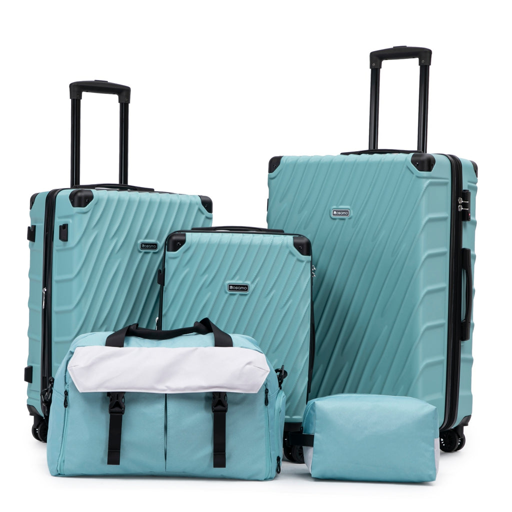 Rosamo 5-Piece Hardshell Expandable Luggage Set, Lightweight Luggage With TSA Lock Swivel Wheels and Sport Tote Bag,Tiffany Blue