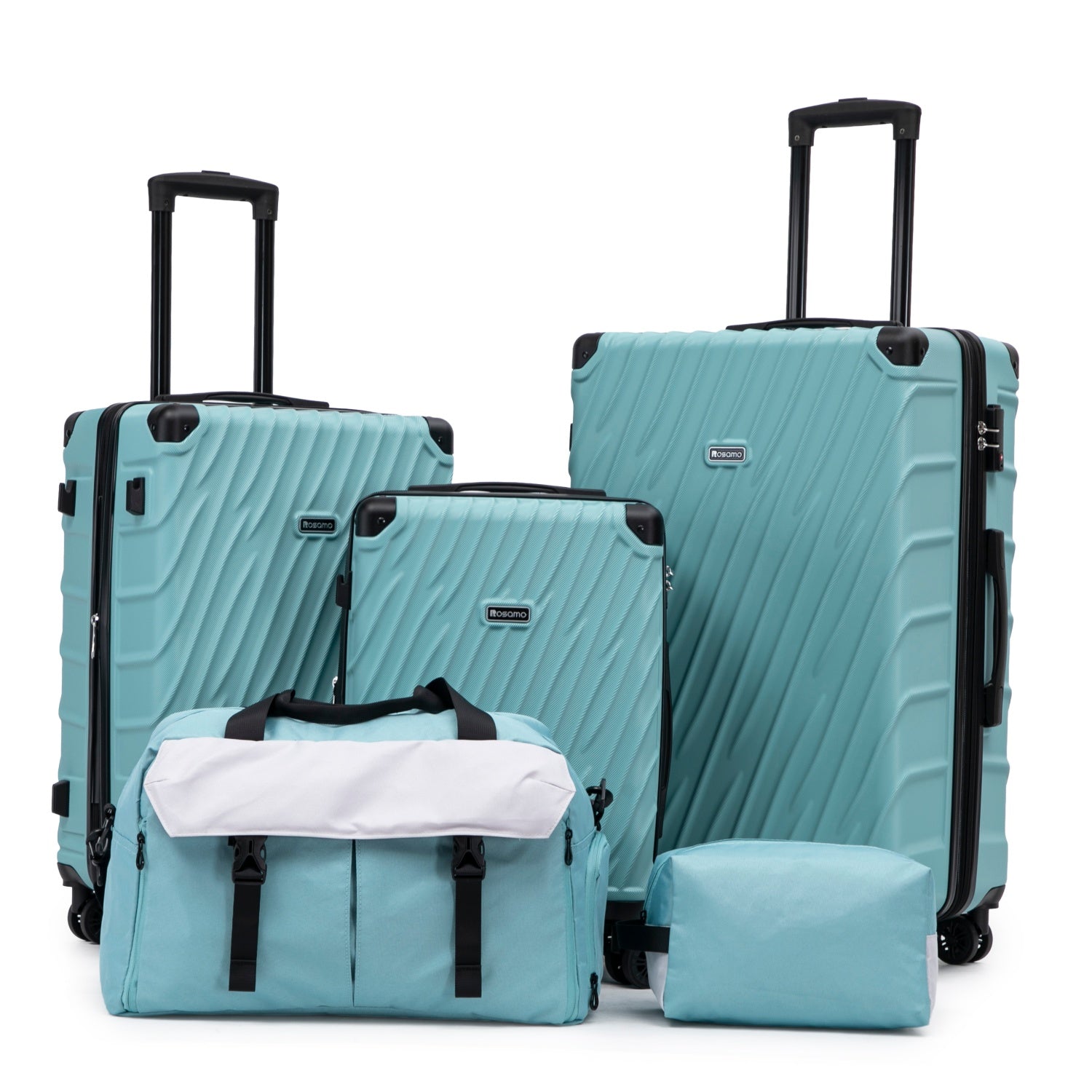 Rosamo 5-Piece Hardshell Expandable Luggage Set, Lightweight Luggage With TSA Lock Swivel Wheels and Sport Tote Bag,Tiffany Blue