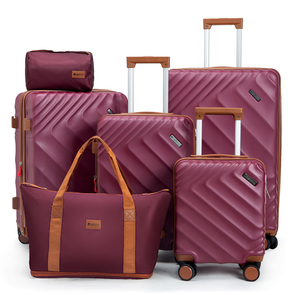 Rosamo 6 Piece Hardshell Luggage Set, Lightweight Expandable Suitcases with Spinner Wheels, TSA Lock, Durable ABSLuggage Sets for Travel；Red