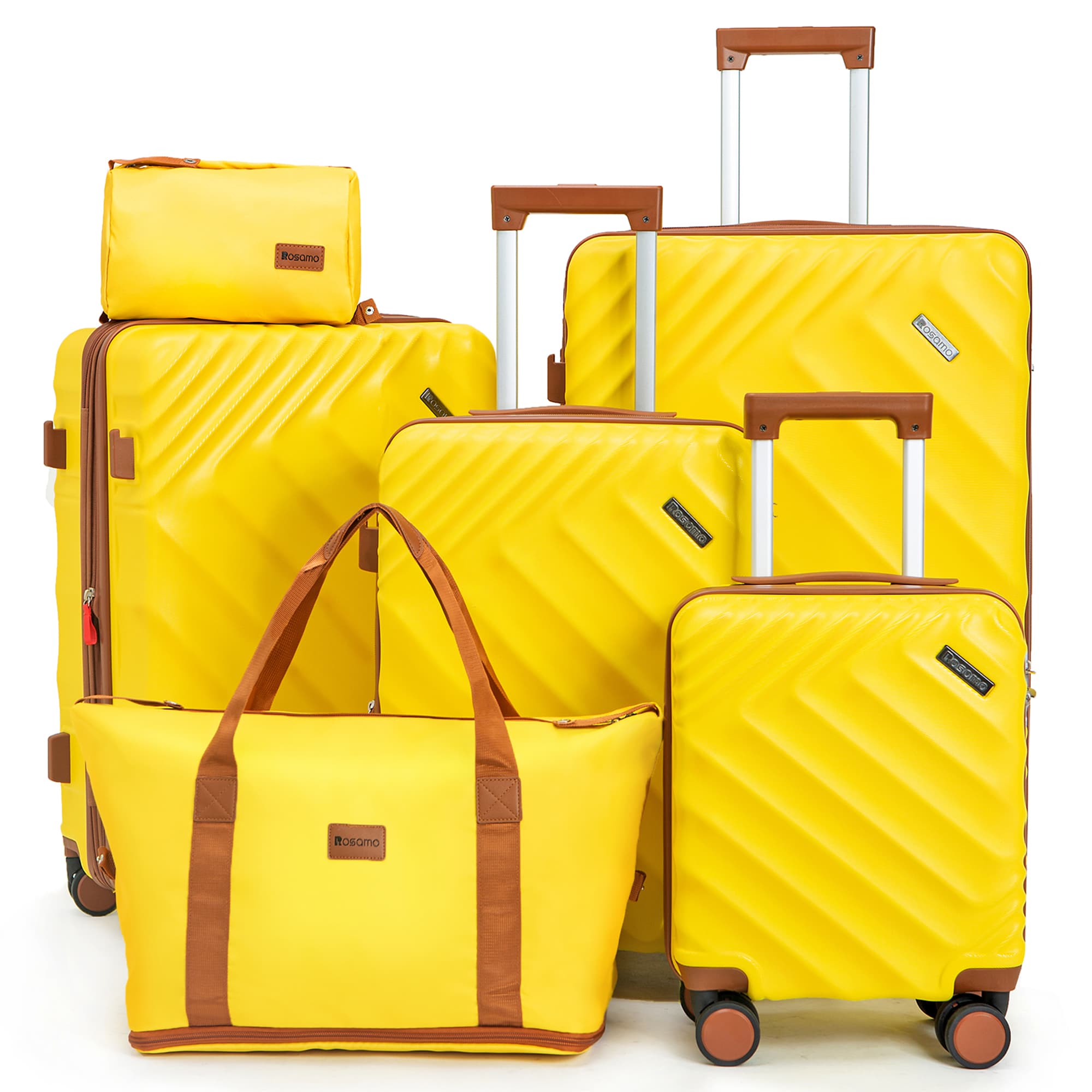 Rosamo 6 Piece Hardshell Luggage Set, Lightweight Expandable Suitcases with Spinner Wheels, TSA Lock, Durable ABSLuggage Sets for Travel；Yellow