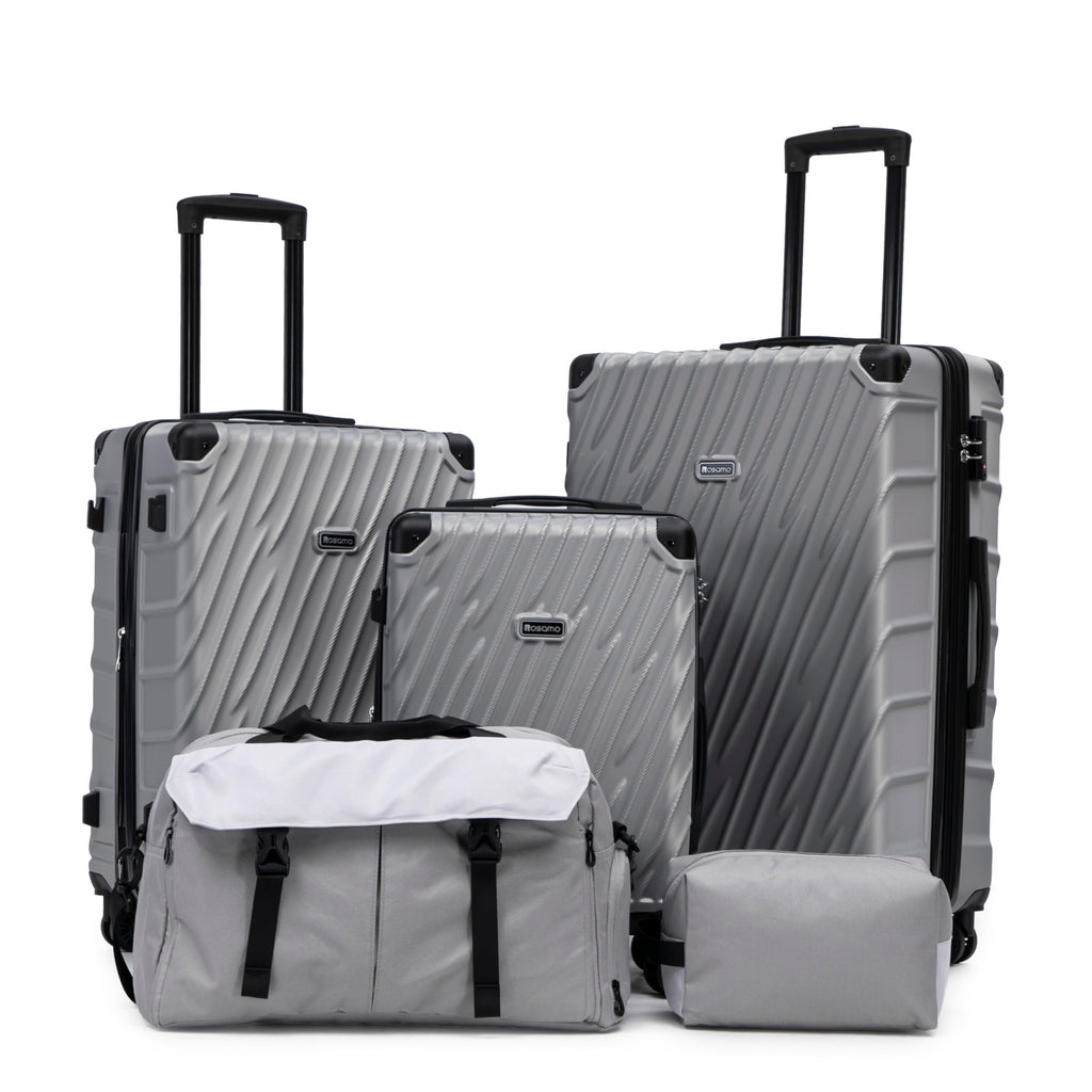 Rosamo 5-Piece Hardshell Expandable Luggage Set, Lightweight Luggage With TSA Lock Swivel Wheels and Sport Tote Bag,Grey