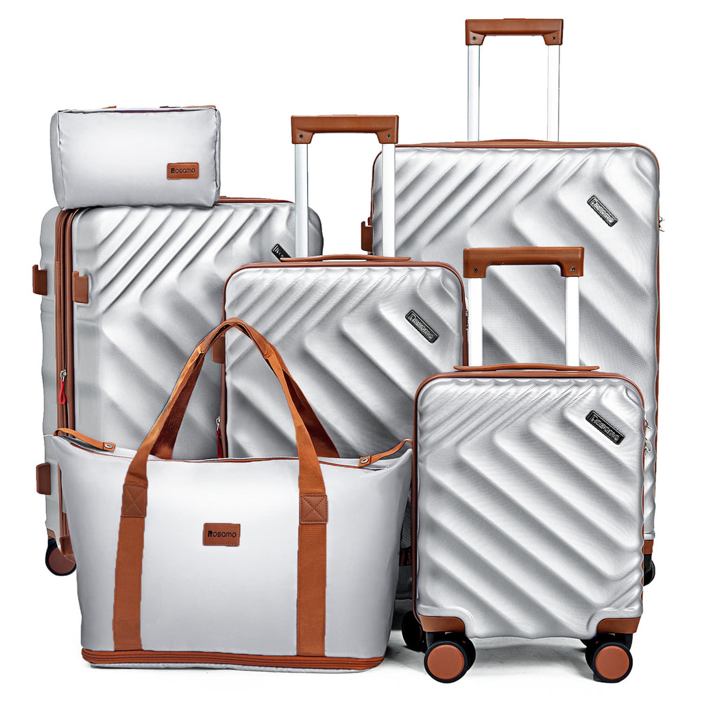 Rosamo 6 Piece Hardshell Luggage Set, Lightweight Expandable Suitcases with Spinner Wheels, TSA Lock, Durable ABSLuggage Sets for Travel；Silver