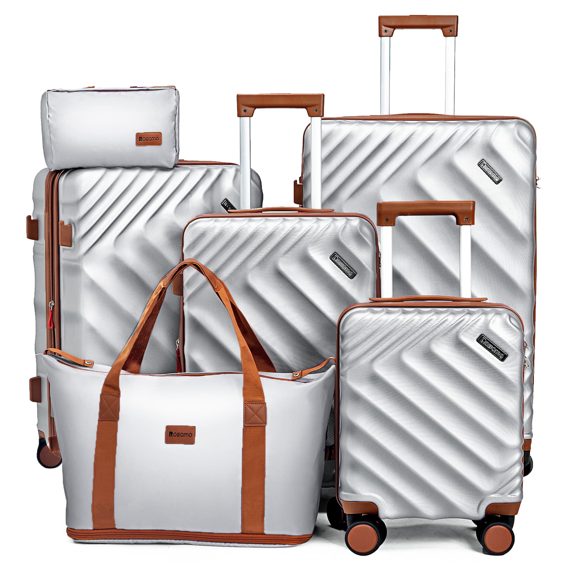Rosamo 6 Piece Hardshell Luggage Set, Lightweight Expandable Suitcases with Spinner Wheels, TSA Lock, Durable ABSLuggage Sets for Travel；Silver