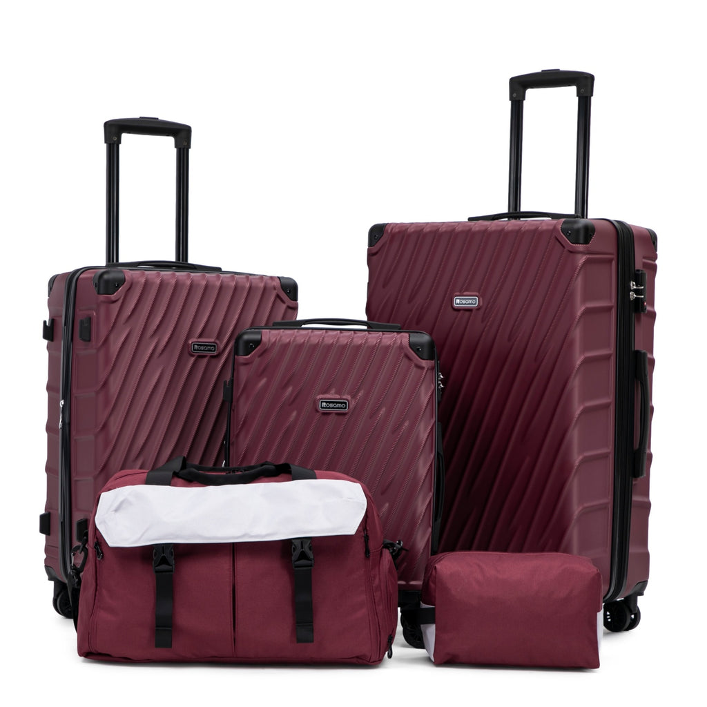 Rosamo 5-Piece Hardshell Expandable Luggage Set, Lightweight Luggage With TSA Lock Swivel Wheels and Sport Tote Bag,Burgundy