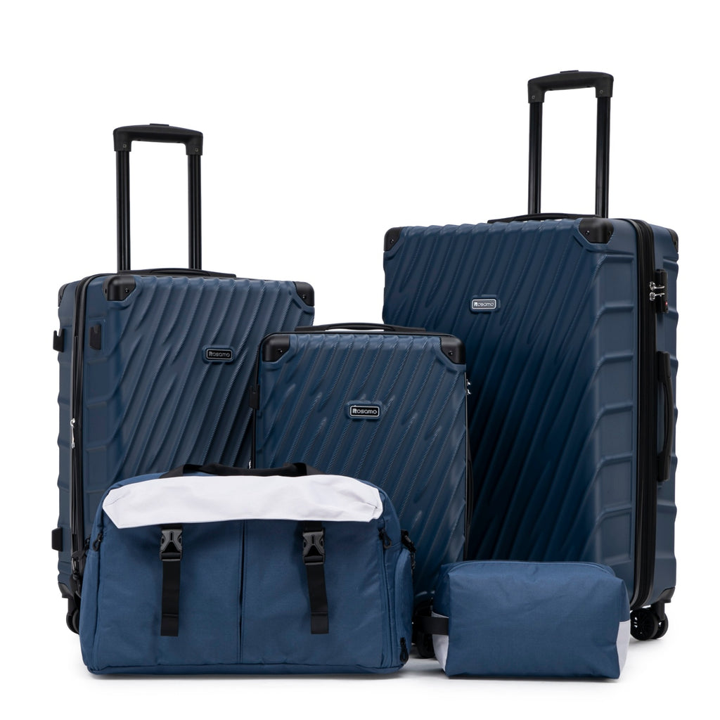 Rosamo 5-Piece Hardshell Expandable Luggage Set, Lightweight Luggage With TSA Lock Swivel Wheels and Sport Tote Bag,Dark Blue