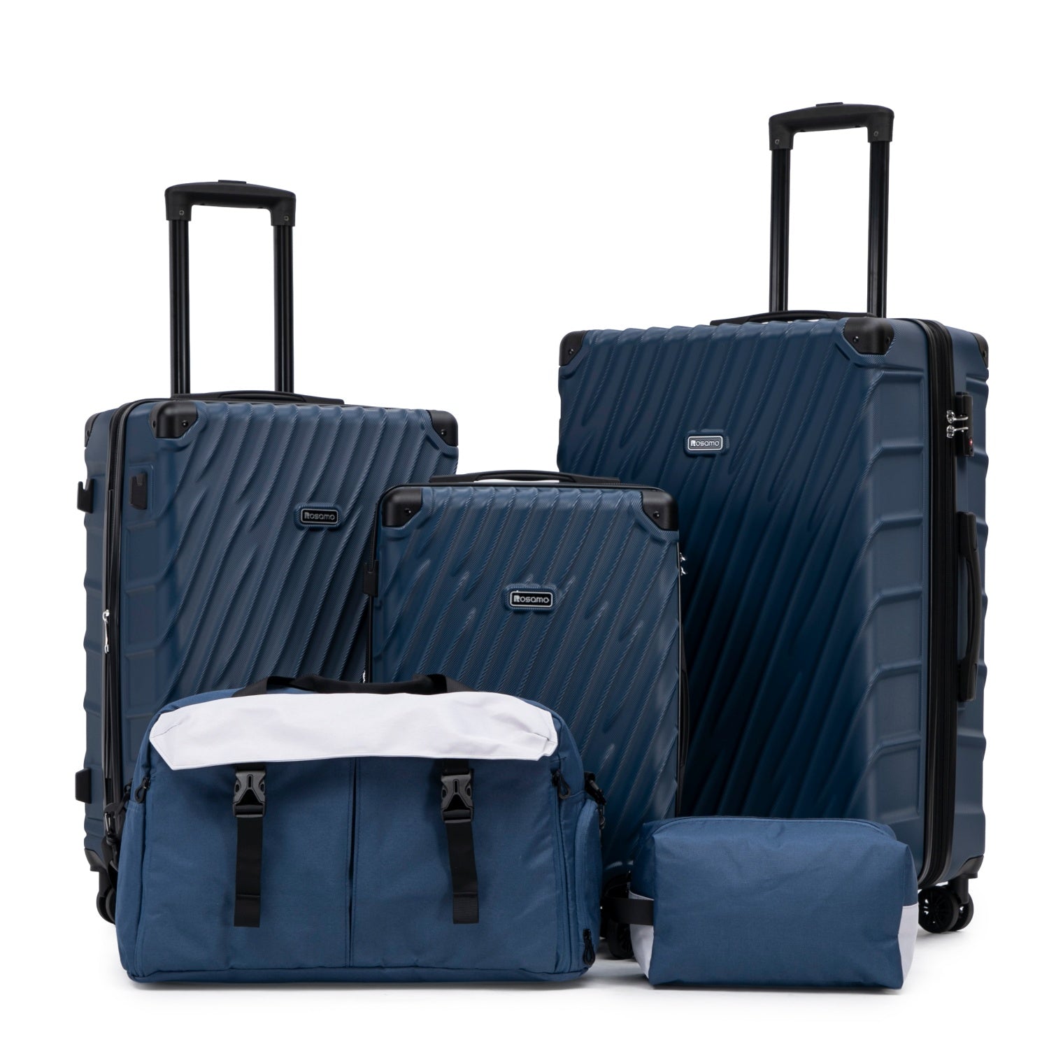 Rosamo 5-Piece Hardshell Expandable Luggage Set, Lightweight Luggage With TSA Lock Swivel Wheels and Sport Tote Bag,Dark Blue