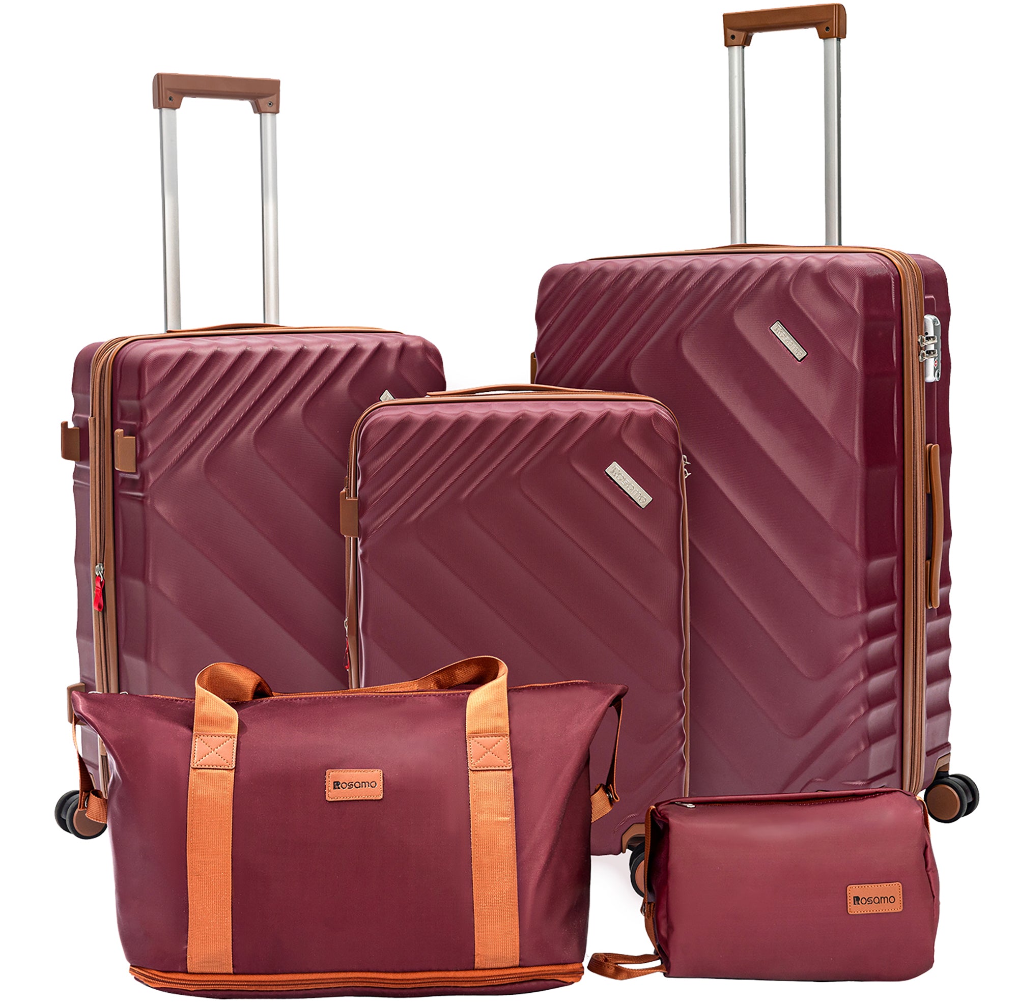Rosamo 5 Piece 20/24/28 Inch Hardside Luggage Set, Expandable Suitcase with Spinner Wheels & TSA Lock, Carry on Luggage Set with Travel Bags
