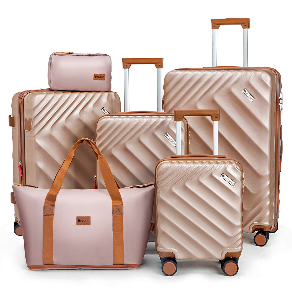 Rosamo 6 Piece Hardshell Luggage Set, Lightweight Expandable Suitcases with Spinner Wheels, TSA Lock, Durable ABSLuggage Sets for Travel；Pink