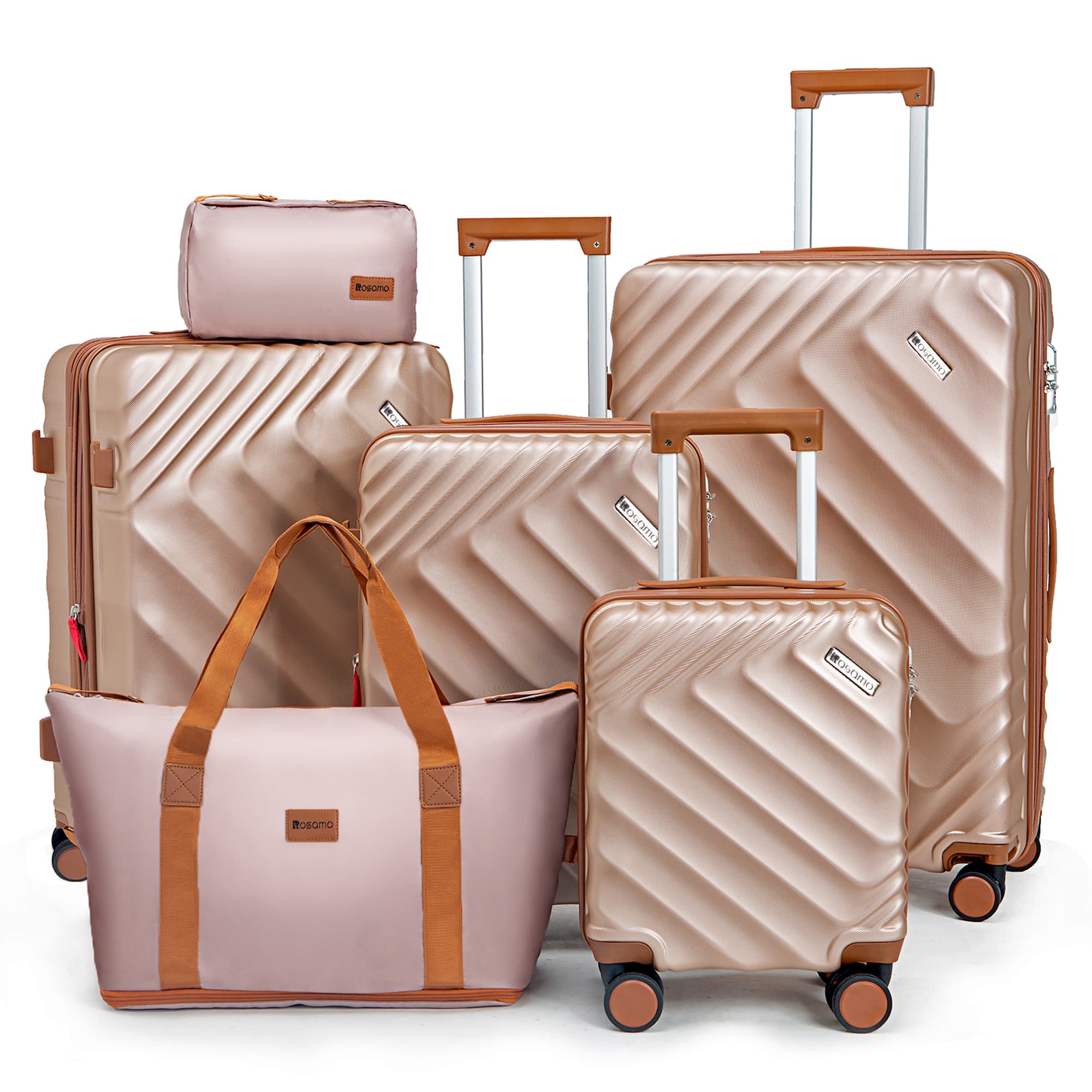 Rosamo 6 Piece Hardshell Luggage Set, Lightweight Expandable Suitcases with Spinner Wheels, TSA Lock, Durable ABSLuggage Sets for Travel；Pink