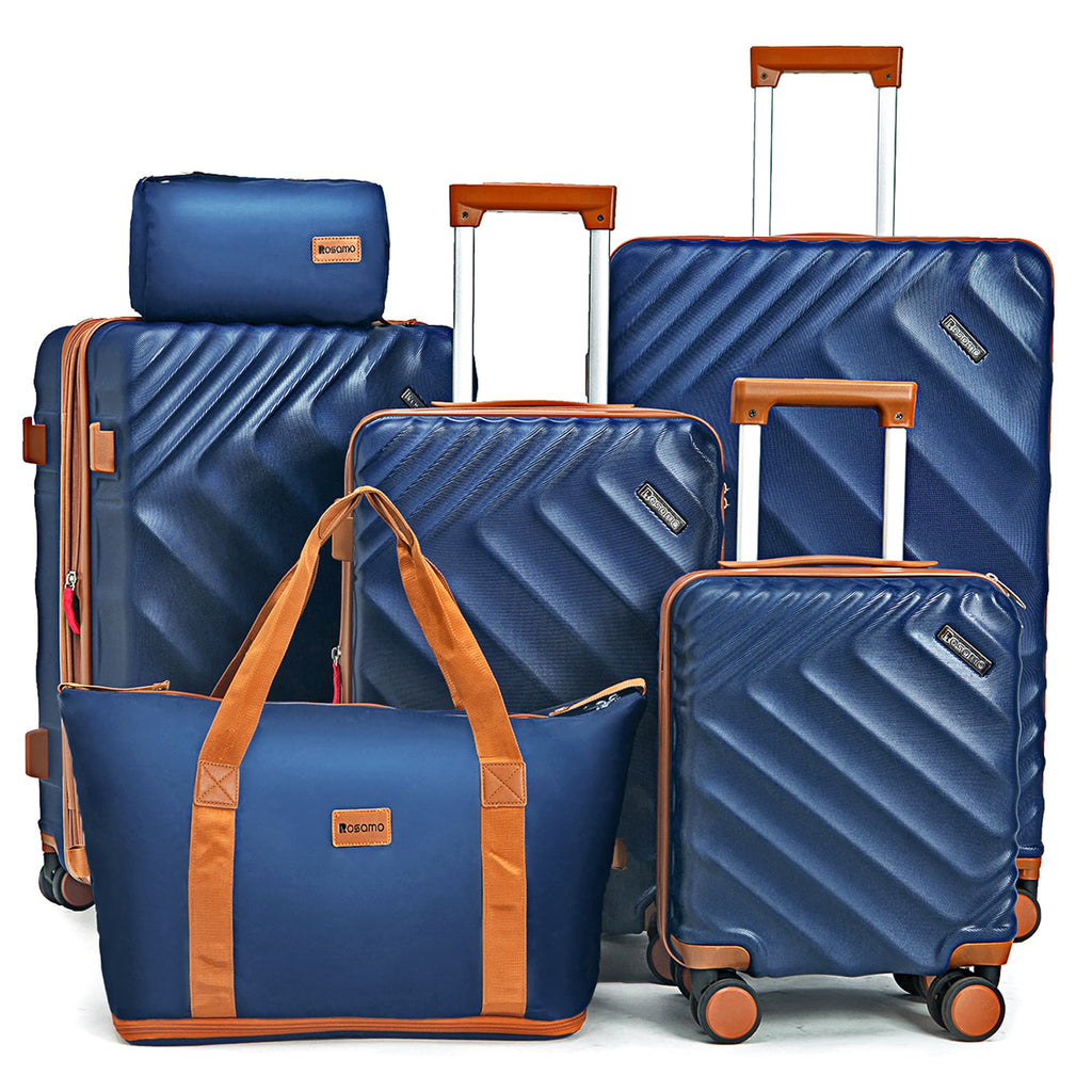 Rosamo 6 Piece Hardshell Luggage Set, Lightweight Expandable Suitcases with Spinner Wheels, TSA Lock, Durable ABSLuggage Sets for Travel；Dark Blue