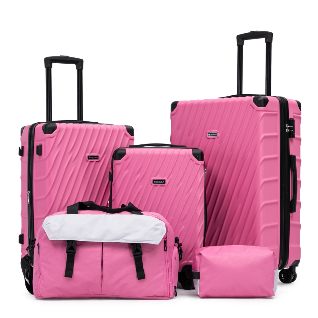 Rosamo 5-Piece Hardshell Expandable Luggage Set, Lightweight Luggage With TSA Lock Swivel Wheels and Sport Tote Bag,Pink