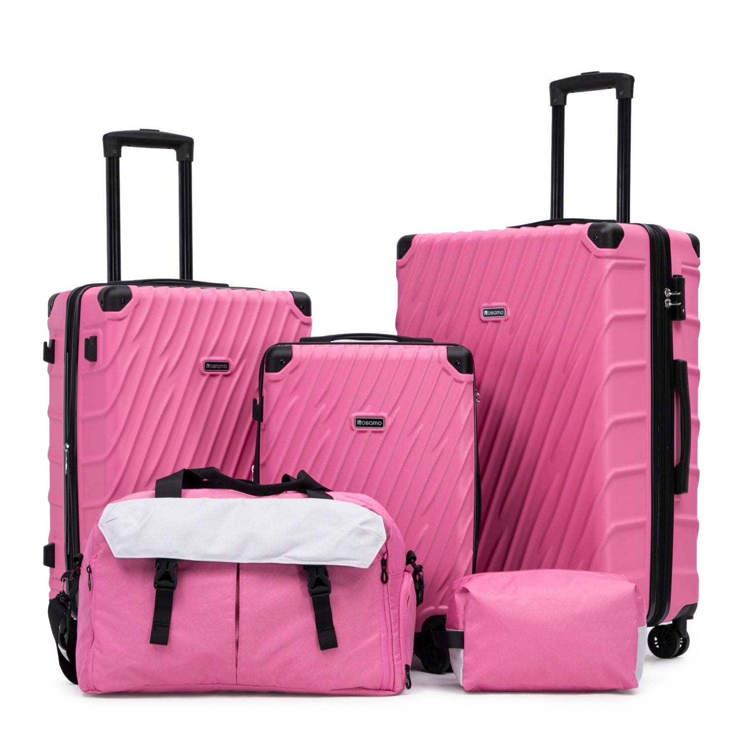 Rosamo 5-Piece Hardshell Expandable Luggage Set, Lightweight Luggage With TSA Lock Swivel Wheels and Sport Tote Bag,Pink