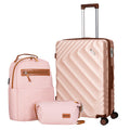 Rosamo 3-Piece 20 inch Hardside Luggage Set, Carry on Suitcase with Spinner Wheels & TSA Lock, Travel Backpack with USB & Type-C Charging Port, Toiletry Bag, Pink