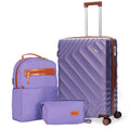 Rosamo 3-Piece 20 inch Hardside Luggage Set, Carry on Suitcase with Spinner Wheels & TSA Lock, Travel Backpack with USB & Type-C Charging Port, Toiletry Bag, Purple