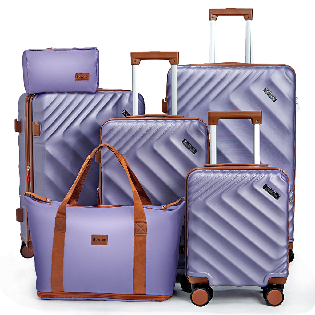 Rosamo 6 Piece Hardshell Luggage Set, Lightweight Expandable Suitcases with Spinner Wheels, TSA Lock, Durable ABSLuggage Sets for Travel；Purple
