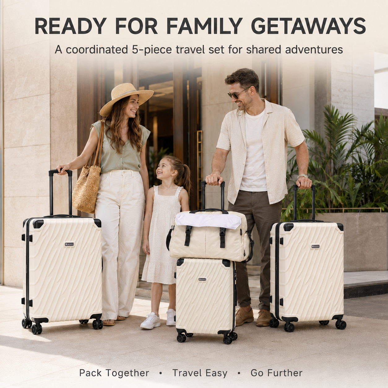Rosamo 5-Piece Hardshell Expandable Luggage Set, Lightweight Luggage With TSA Lock Swivel Wheels and Sport Tote Bag,Beige