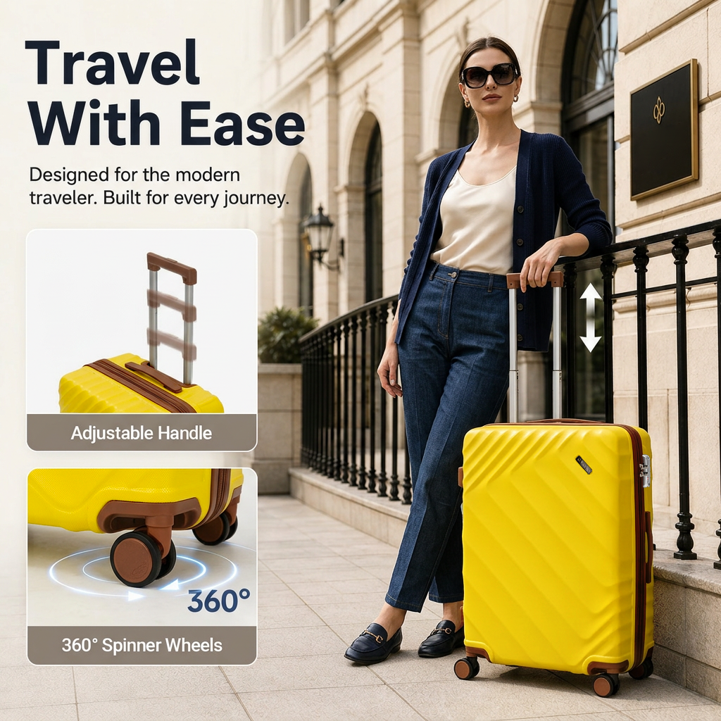 Rosamo 3-Piece 20 inch Carry on Luggage Set, Hardside Suitcase with Spinner Wheels TSA Lock，Lightweight luggage for boarding airplanes, Travel Backpack, Toiletry Bag