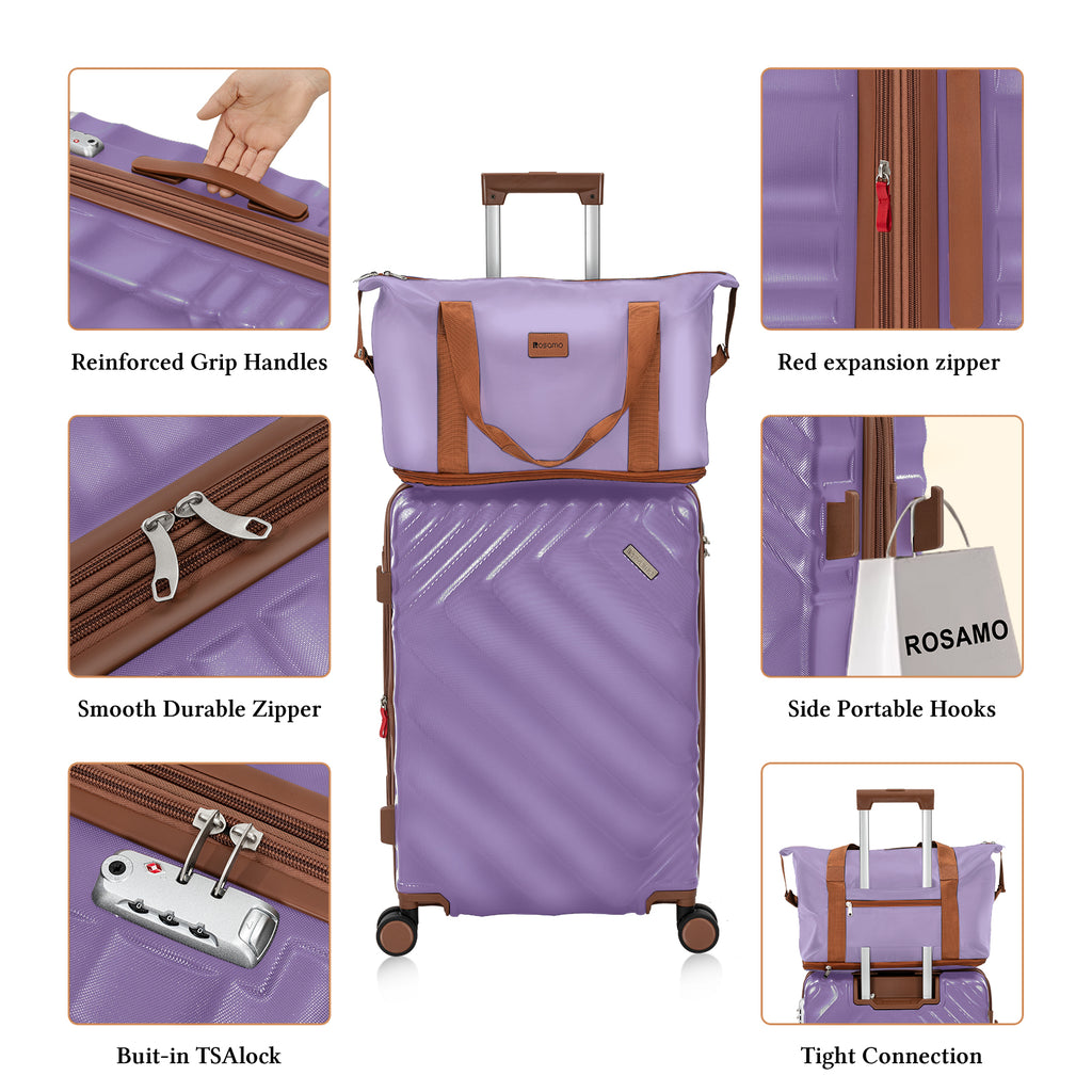 Rosamo 6 Piece Hardshell Luggage Set, Lightweight Expandable Suitcases with Spinner Wheels, TSA Lock, Durable ABSLuggage Sets for Travel；Purple