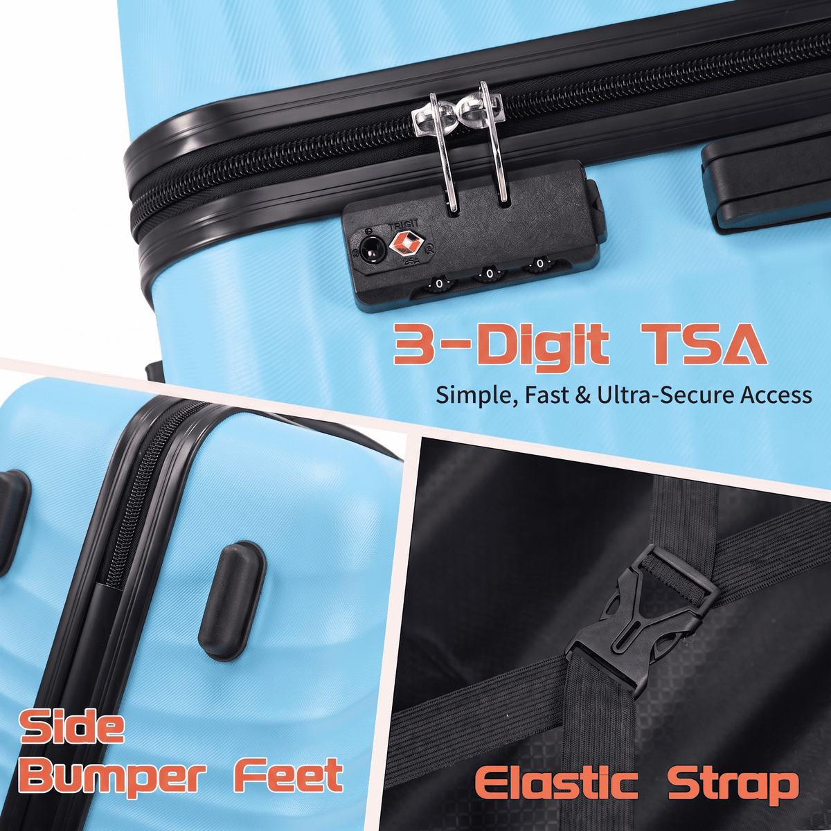 Rosamo Luggage Sets 3 Piece, HardsideTravel Suitcase with Spinner Wheels 20/24/28" , Carry on Luggage with TSA Lock(Tiffany Blue)