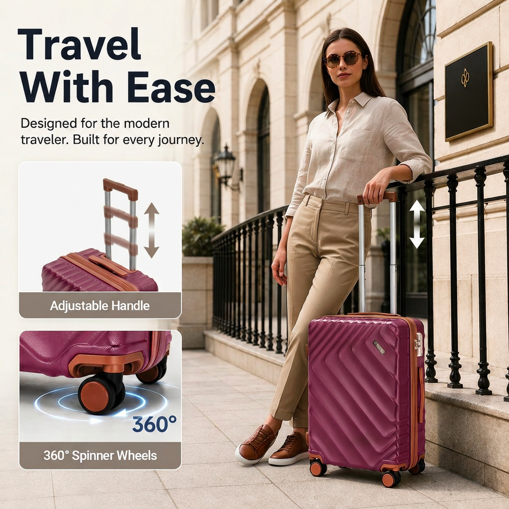 Rosamo 6 Piece Hardshell Luggage Set, Lightweight Expandable Suitcases with Spinner Wheels, TSA Lock, Durable ABS Luggage Sets for Travel,Red