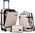 Rosamo 3-Piece Luggage Set, 20" Front Open Carry-on Hardside Suitcase with Spinner Wheels, Travel Backpack & Toiletry Bag,Expandable Luggage for Business & Trips,Beige