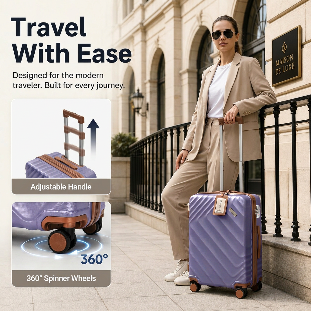 Rosamo 6 Piece Hardshell Luggage Set, Lightweight Expandable Suitcases with Spinner Wheels, TSA Lock, Durable ABS Luggage Sets for Travel,Purple