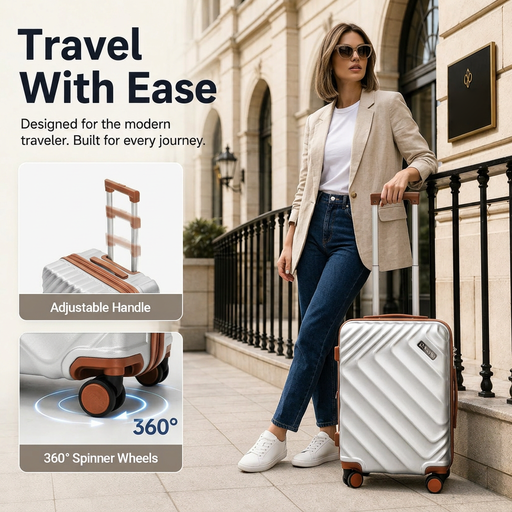 Rosamo 6 Piece Hardshell Luggage Set, Lightweight Expandable Suitcases with Spinner Wheels, TSA Lock, Durable ABS Luggage Sets for Travel,Silver