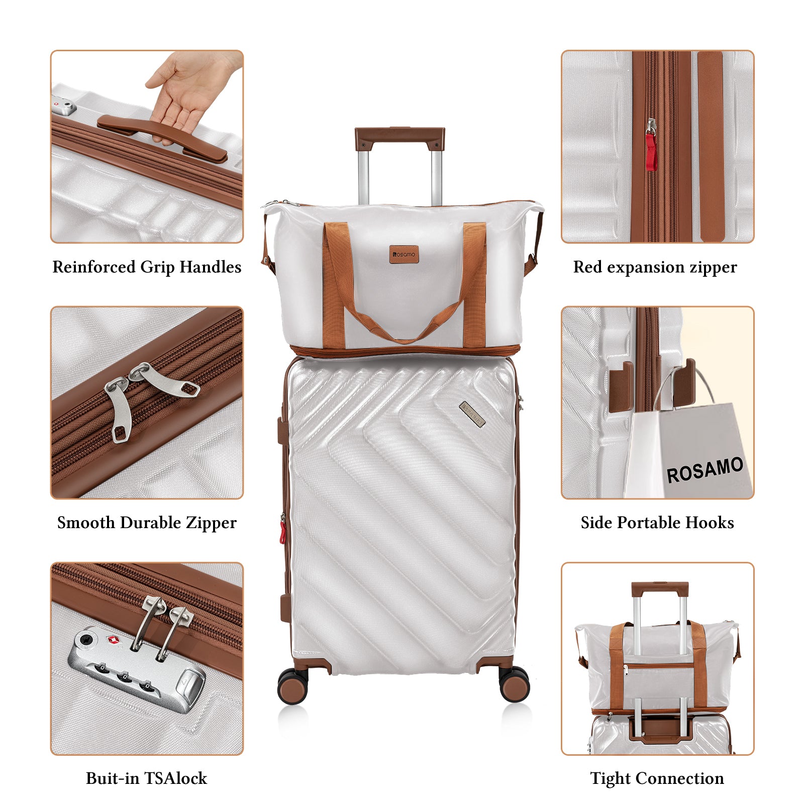 Rosamo 6 Piece Hardshell Luggage Set, Lightweight Expandable Suitcases with Spinner Wheels, TSA Lock, Durable ABSLuggage Sets for Travel；Silver