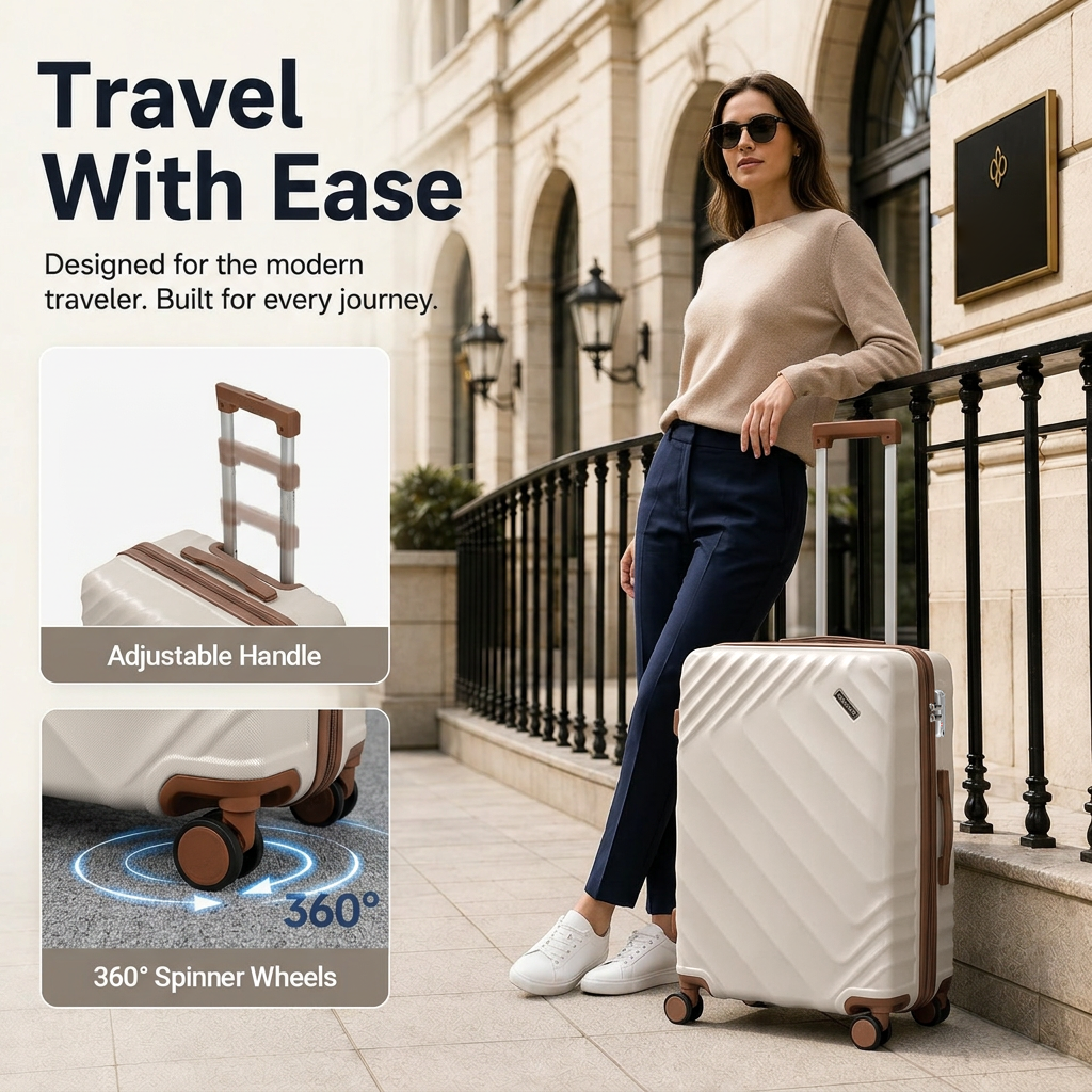 Rosamo 6 Piece Hardshell Luggage Set, Lightweight Expandable Suitcases with Spinner Wheels, TSA Lock, Durable ABS Luggage Sets for Travel,Beige