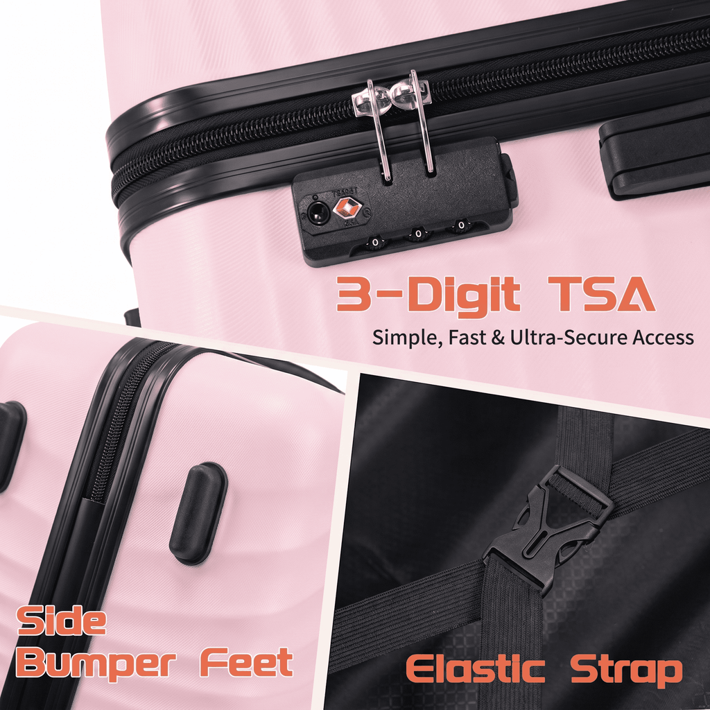 Rosamo Luggage Sets 3 Piece, HardsideTravel Suitcase with Spinner Wheels 20/24/28" , Carry on Luggage with TSA Lock(Pink)