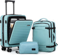 Rosamo 3-Piece Luggage Set, 20" Front Open Carry-on Hardside Suitcase with Spinner Wheels, Travel Backpack & Toiletry Bag,Expandable Luggage for Business & Trips,Tiffany Blue