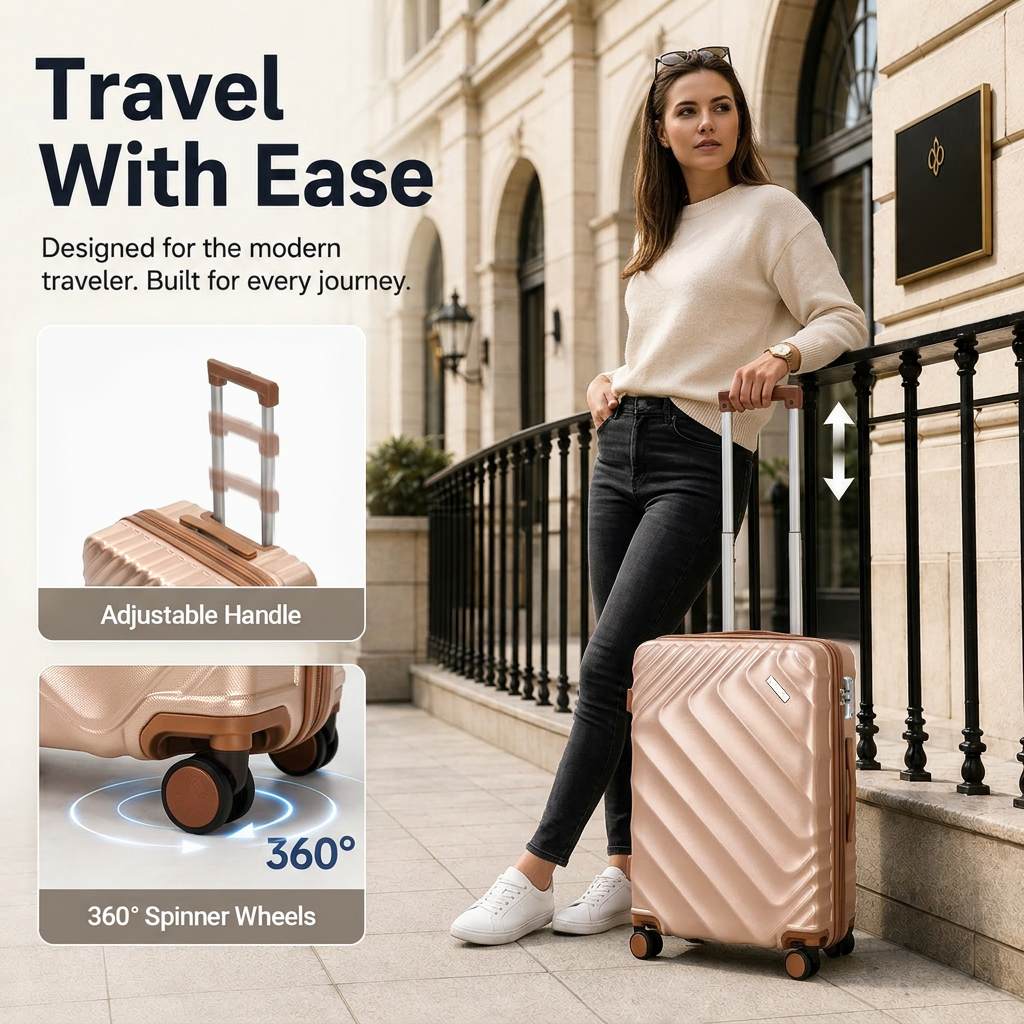 Rosamo 6 Piece Hardshell Luggage Set, Lightweight Expandable Suitcases with Spinner Wheels, TSA Lock, Durable ABSLuggage Sets for Travel；Pink