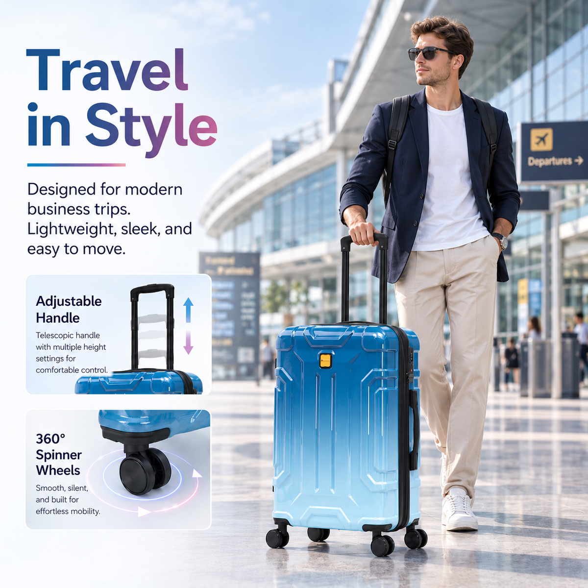 Rosamo 5-Piece Luggage Set,Expandable Hardside Spinner Suitcases with TSA Lock,20/24/28 Inch Lightweight Suitcase,Sports Handbags and Toiletries Bags