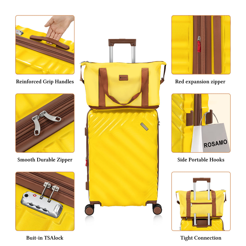 Rosamo 6 Piece Hardshell Luggage Set, Lightweight Expandable Suitcases with Spinner Wheels, TSA Lock, Durable ABSLuggage Sets for Travel；Yellow
