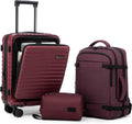 Rosamo 3-Piece Luggage Set, 20" Front Open Carry-on Hardside Suitcase with Spinner Wheels, Travel Backpack & Toiletry Bag,Expandable Luggage for Business & Trips,Red