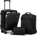 Rosamo 3-Piece Luggage Set, 20" Front Open Carry-on Hardside Suitcase with Spinner Wheels, Travel Backpack & Toiletry Bag,Expandable Luggage for Business & Trips,Black