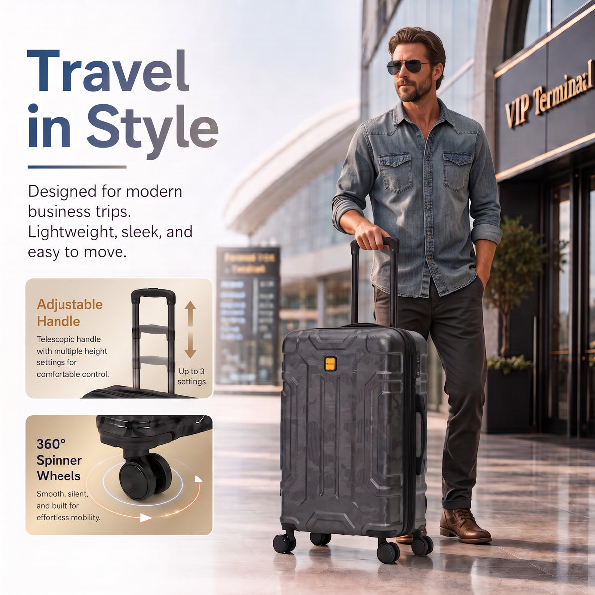 Rosamo 5-Piece Luggage Set,Expandable Hardside Spinner Suitcases with TSA Lock,20/24/28 Inch Lightweight Suitcase,Sports Handbags and Toiletries Bags