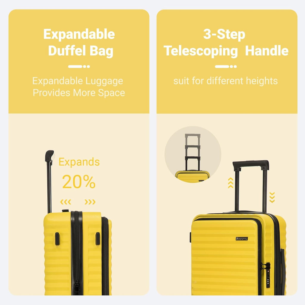 Rosamo 3-Piece Luggage Set, 20" Front Open Carry-on Hardside Suitcase with Spinner Wheels, Travel Backpack & Toiletry Bag,Expandable Luggage for Business & Trips,Yellow