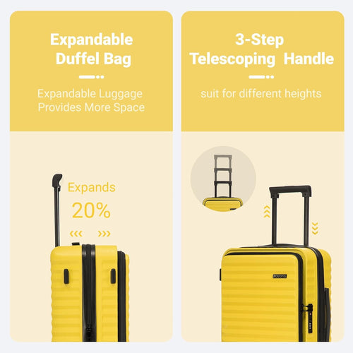 Rosamo 3-Piece Luggage Set, 20" Front Open Carry-on Hardside Suitcase with Spinner Wheels, Travel Backpack & Toiletry Bag,Expandable Luggage for Business & Trips,Yellow