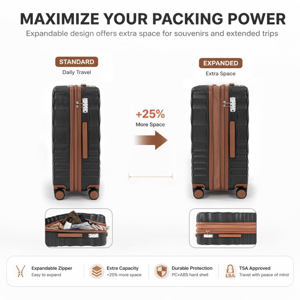 Rosamo 6 Piece Hardshell Luggage Set, Lightweight Expandable Suitcases with Spinner Wheels, TSA Lock, Durable ABS Luggage Sets for Travel,Black