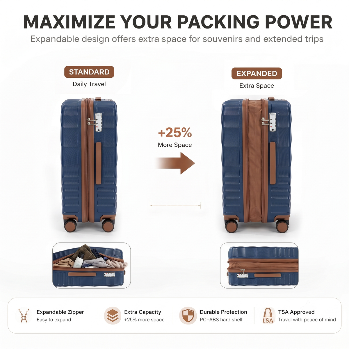 Rosamo 6 Piece Hardshell Luggage Set, Lightweight Expandable Suitcases with Spinner Wheels, TSA Lock, Durable ABS Luggage Sets for Travel,Dark Blue