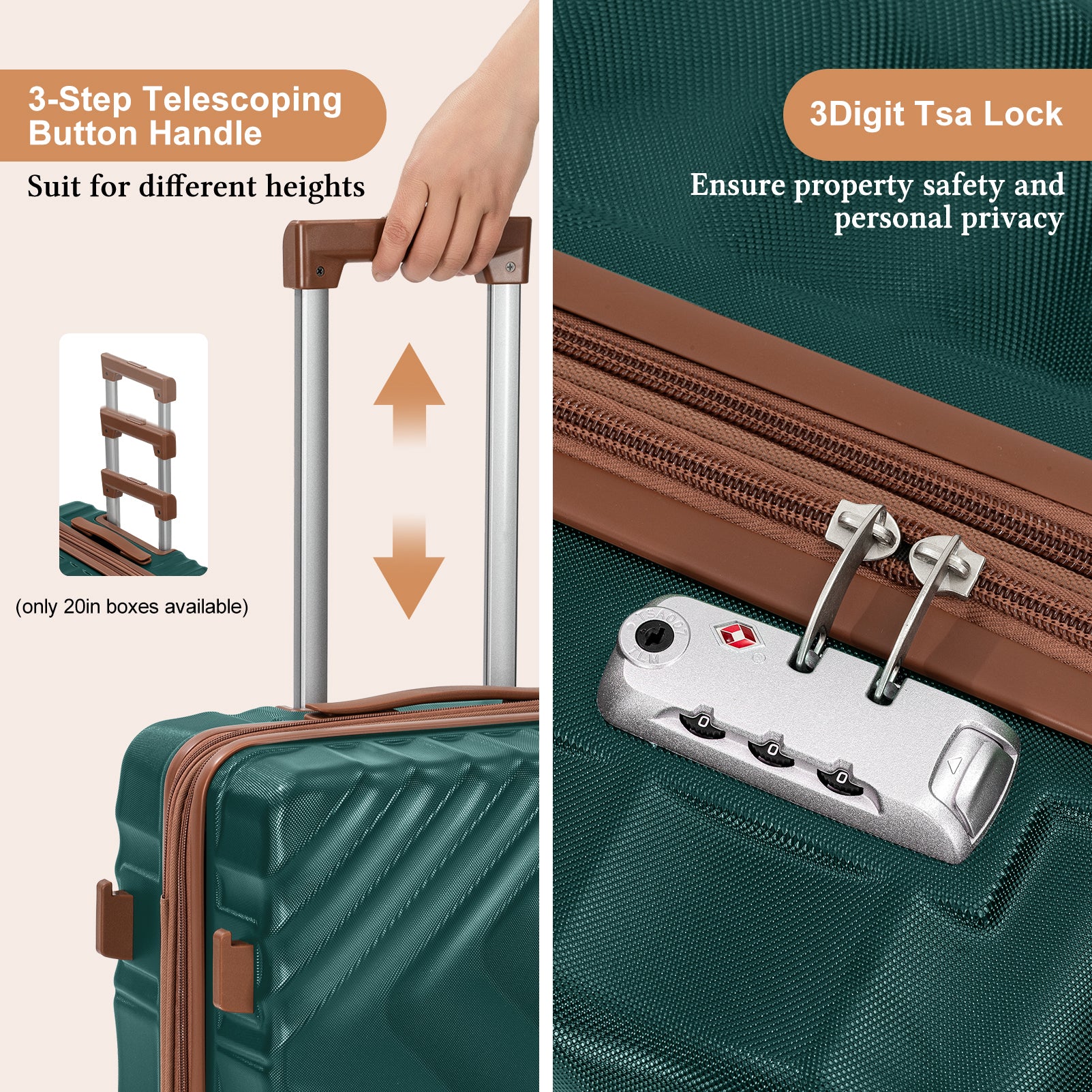 Rosamo 6 Piece Hardshell Luggage Set, Lightweight Expandable Suitcases with Spinner Wheels, TSA Lock, Durable ABSLuggage Sets for Travel；Dark Green