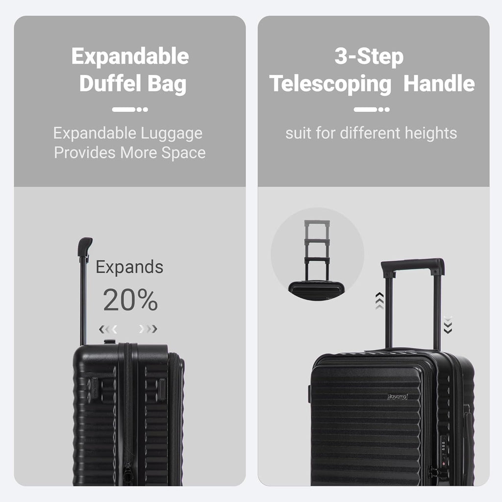 Rosamo 3-Piece Luggage Set, 20" Front Open Carry-on Hardside Suitcase with Spinner Wheels, Travel Backpack & Toiletry Bag,Expandable Luggage for Business & Trips,Black