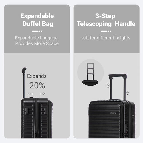 Rosamo 3-Piece Luggage Set, 20" Front Open Carry-on Hardside Suitcase with Spinner Wheels, Travel Backpack & Toiletry Bag,Expandable Luggage for Business & Trips,Black