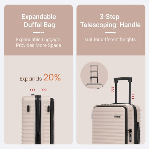 Rosamo 3-Piece Luggage Set, 20" Front Open Carry-on Hardside Suitcase with Spinner Wheels, Travel Backpack & Toiletry Bag,Expandable Luggage for Business & Trips,Beige