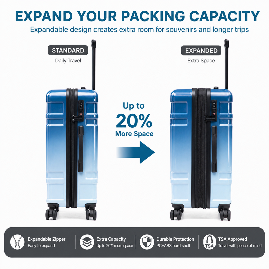 Rosamo 5-Piece Luggage Set,Expandable Hardside Spinner Suitcases with TSA Lock,20/24/28 Inch Lightweight Suitcase,Sports Handbags and Toiletries Bags
