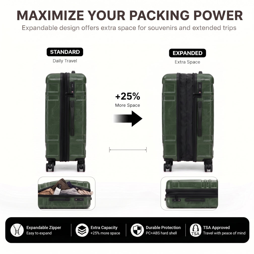 Rosamo 5-Piece Luggage Set,Expandable Hardside Spinner Suitcases with TSA Lock,20/24/28 Inch Lightweight Suitcase,Sports Handbags and Toiletries Bags