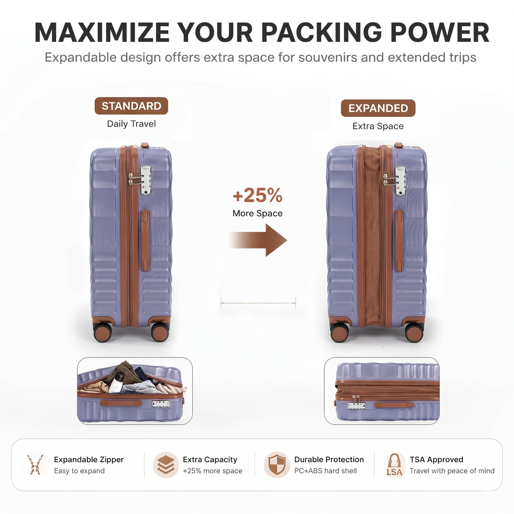 Rosamo 5 Piece Expandable Hard Shell Luggage,20/24/28 Inch Lightweight Suitcase with TSA Lock Spinner Wheel and Travel Bag,PC+ABS Material